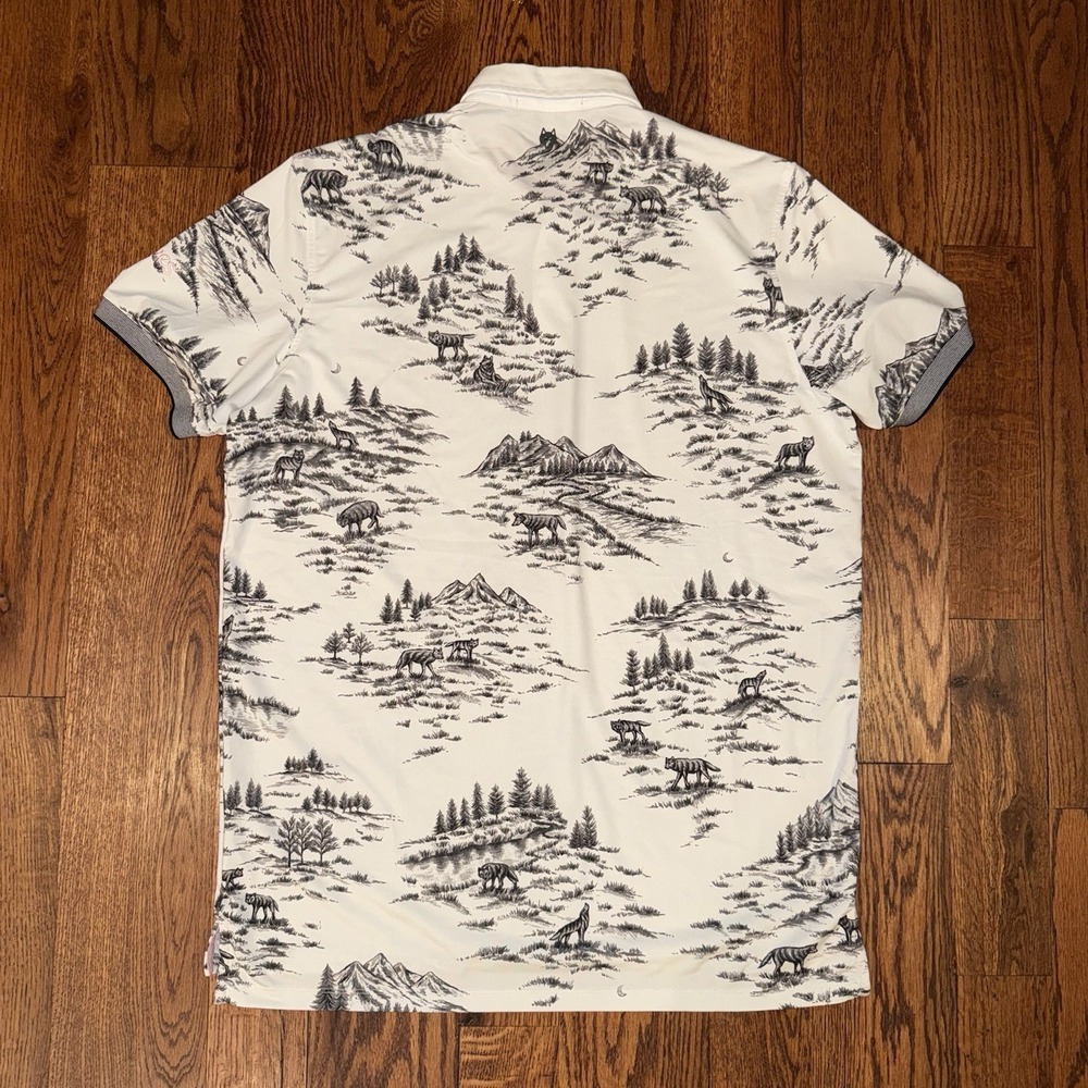Greyson Wolf Toile Forrest Performance Polo‎ Men's M White Black St Ives Stretch - Picture 4 of 8